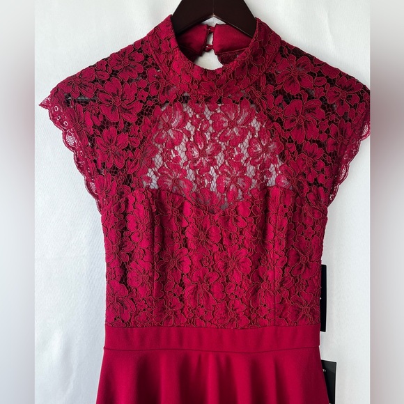 NWT Lulu's Women's Small Instant Romance Wine Red Lace Backless Skater Dress - Picture 5 of 16